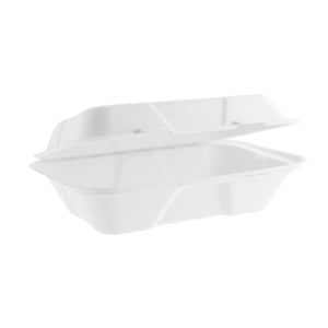 9 x 6 INCH BAGASSE CLAMSHELL LUNCH BOX