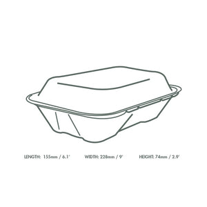 9 x 6 INCH BAGASSE CLAMSHELL LUNCH BOX